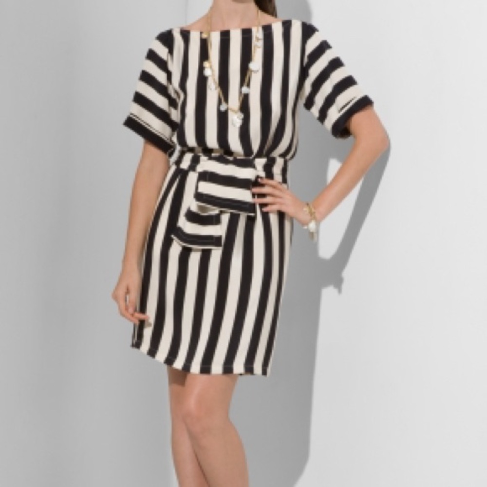 Bcbg Maxazria Silk‎ Stripe Cocktail Dress Tie Waist Size S